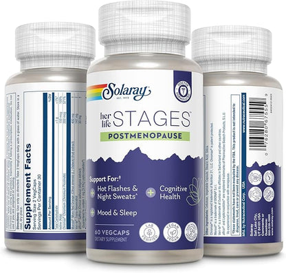 Solaray Postmenopause her Life Stages - Post Menopause Supplements for Women with Resveratrol - Vegan and Made Without Hormones - 60-Day Guarantee - Vegan, Lab Verified - 30 Servings, 60 VegCaps