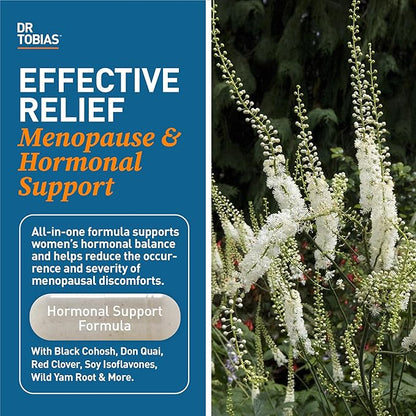 Dr. Tobias Menopause Relief Supplement with Black Cohosh, Soy Isoflavones, and Don Quai, Hot Flash Relief & Night Sweats Relief for Women, Non-GMO, 60 Capsules, 30 Servings