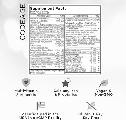 Codeage Teen’s Daily Multivitamin Supplement, 25+ Vitamins & Minerals for Teenage Boys & Girls, Organic Whole Foods Vitamins for Teenagers, Vitamin A, B, C, D, E, K, Omega-3, 60 Ct