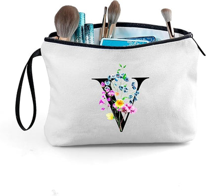 SEAMOON Mom Birthday Thank You Appreciation Gifts for Women Aunt Teacher Coworkers Bride Bridesmaid Monogrammed Travel Makeup Cosmetic Bag with Mirror Valentines Mothers Day Christmas Graduation V