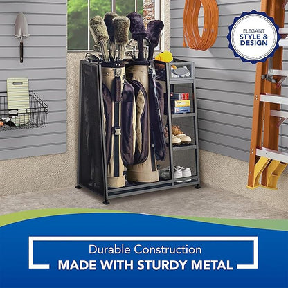 Suncast Golf Bag & Golfing Equipment Heavy-Duty Metal Organizer Rack w/ 3 Storage Shelves