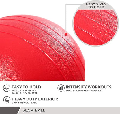 Weighted Slam Ball by Day 1 Fitness – 15 lbs RED - No Bounce Medicine Ball - Gym Equipment Accessories for High Intensity Exercise, Functional Strength Training, Cardio