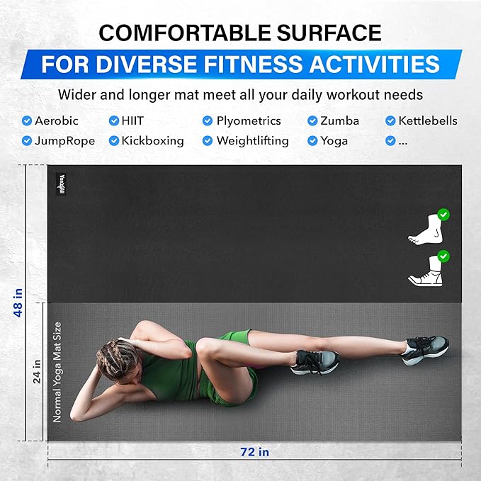 YES4ALL Large Exercise Mat for Home Gym, 6'x4'x7mm Thicker Foam Fitness Workout Mats, Gym Flooring for Cardio, Shoe-Friendly