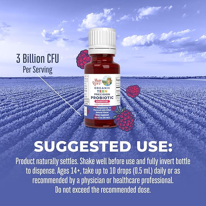 MaryRuth Organics USDA Organic Liquid Probiotic Drops for Teens | Gut Health | Digestive Health | Occasional Digestive Discomfort | Overall Health and Wellness | Non GMO | Vegan | 30 Servings