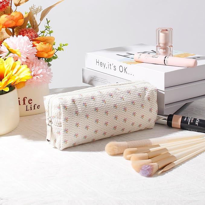 Cosmetic Bag for Women Corduroy Makeup Bag Travel Make Up Organizer Tool Pouch Small Bag for Purse, Zipper Portable Storage Pouch Toiletry Bag for Women (Apis)