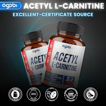 agobi Acetyl L-Carnitine & Alpha Lipoic Acid Complex 1500mg - Supplement for Brain Health, Memory, Focus & Mood Support - 120 Vegan Capsules for 2 Month Supply - Gluten-Free, Non-GMO