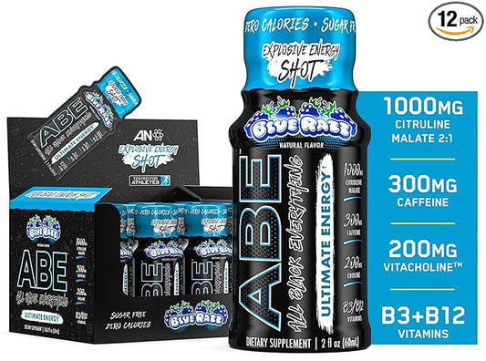 All Black Everything Energy Shots | 12 Pack | 300mg Caffeine | Blue Razz | Zero Sugar | Energy +Â Focus Supplement | Nootropic Blend for Gym or Work