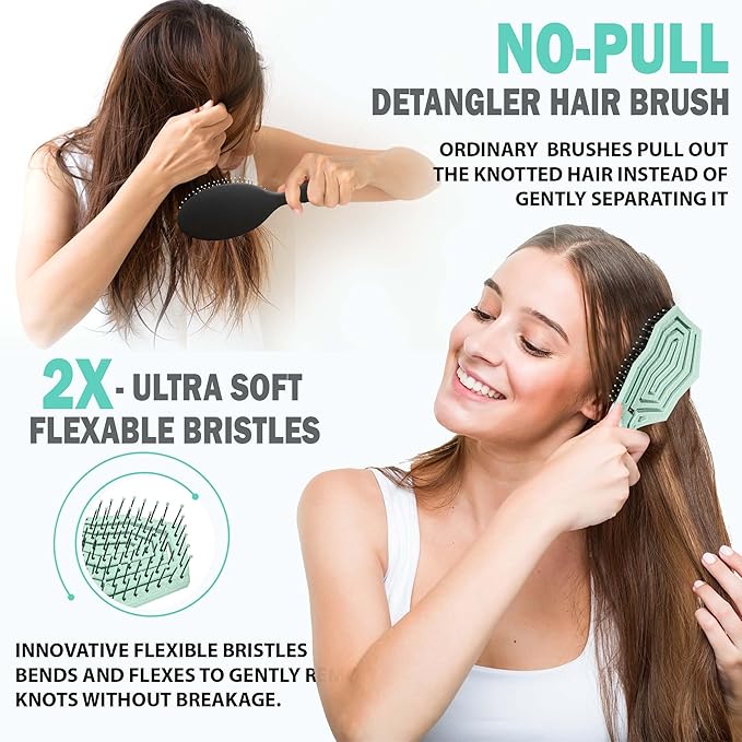 Fiora Naturals Hair Brush Set - Detangler, Round Brush, and Comb for Women - Bio-friendly Brushes for All Hair Types including Natural, Fine & Curly - Ideal for Detangling and Blow Drying