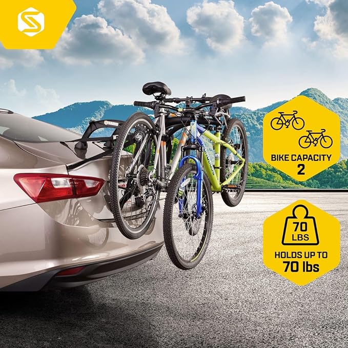 Saris Bones EX 2-Bike Trunk Rack Bicycle Carrier, Durable, Rust-Free, Anti-Sway Straps, Made in USA, Arc-Based Design, 100% Recyclable Materials