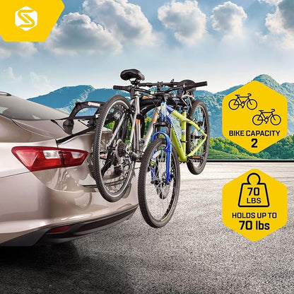 Saris Bones EX 2-Bike Trunk Rack Bicycle Carrier, Durable, Rust-Free, Anti-Sway Straps, Made in USA, Arc-Based Design, 100% Recyclable Materials