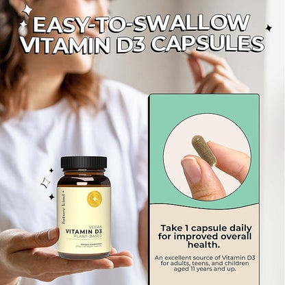 Future Kind Vegan Vitamin D3 (30 Softgels in Glass Bottle) - 2500 IU Plant-Based Vitamin D Supplements for Cell and Immune Support - Sugar-Free, Lichen-Based Vitamin D Supplements for Women & Men