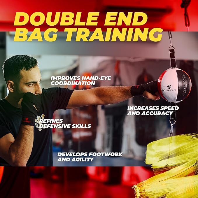 Boxerpoint Bag for Boxing - Premium Punching Bags - Durable PU Leather & Adjustable Cords Double Ended Punching Bag, Speed Bags for Adults & Kids, Boxing Equipment