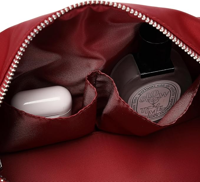 Organizer Bag Lightweight Cosmetic Bag with Ring Clasp Perfect Travel Makeup Bag for Women nylon Stand Up Design (Burgundy Red/Nylon)
