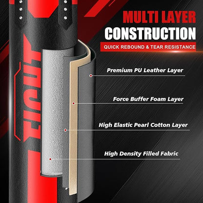 Hanging Punching Bag for Adults, 4ft PU Leather Heavy Boxing Bag Set, Hanging Bag Boxing Equipment for MMA Karate Kickboxing Boxing Home Gym