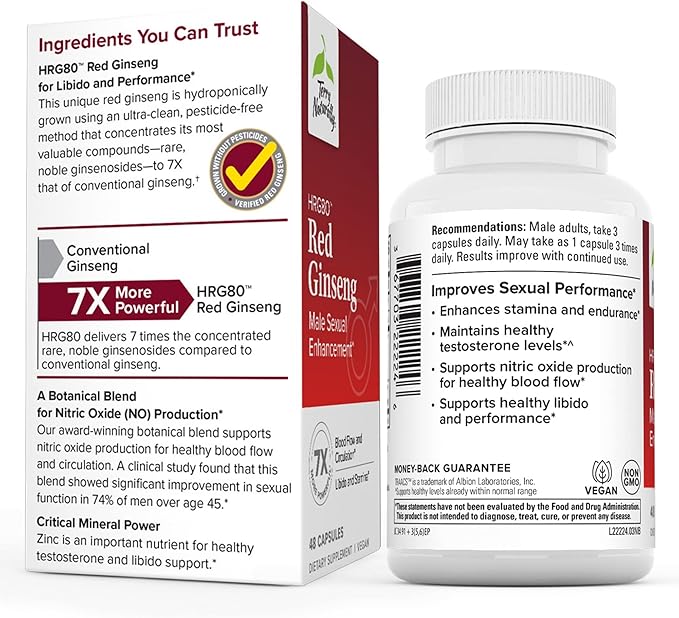 Terry Naturally Male Sexual Health - Dietary Supplement to Support Healthy Blood Flow & Circulation - Herbal Supplement with Korean Red Ginseng - Supplement for Men to Aid Healthy Energy - 48 Capsules