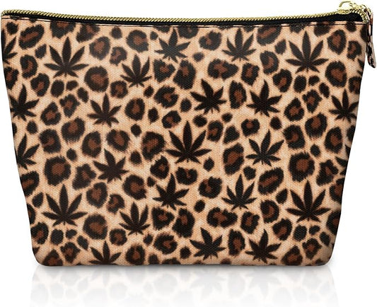 Vegan Leather Leopard Makeup Bag Cute Girly Girl Things Mothers Day Gifts for Mom Women Best Friend Birthday Stuff Sister Small Cosmetic Travel Toiletry Make Up Accessories Girls Gift Cheetah Print