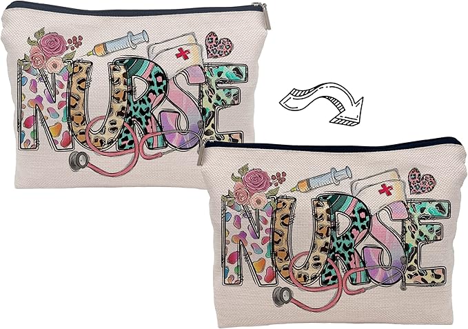 Nurse Leopard Floral Nursing Makeup Bag Make up Cosmetic Bag Small Zipper Pouch,Nurse Appreciation Gift,Nurses Week Gift,Nursing Gift,Nurse Graduate Gifts