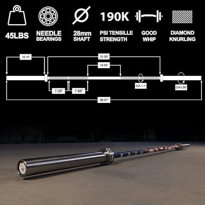 Signature Fitness Olympic Cerakote Barbell – for Home 190K PSI 1,500-Pound Capacity,