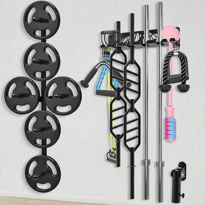 Kipika Gym Organizer Set Wall Mounted Weight Plate Storage Rack Barbell Storage Rack with T-Bar Row Landmine Platform Attachment Durable Steel Construction Easy Installation