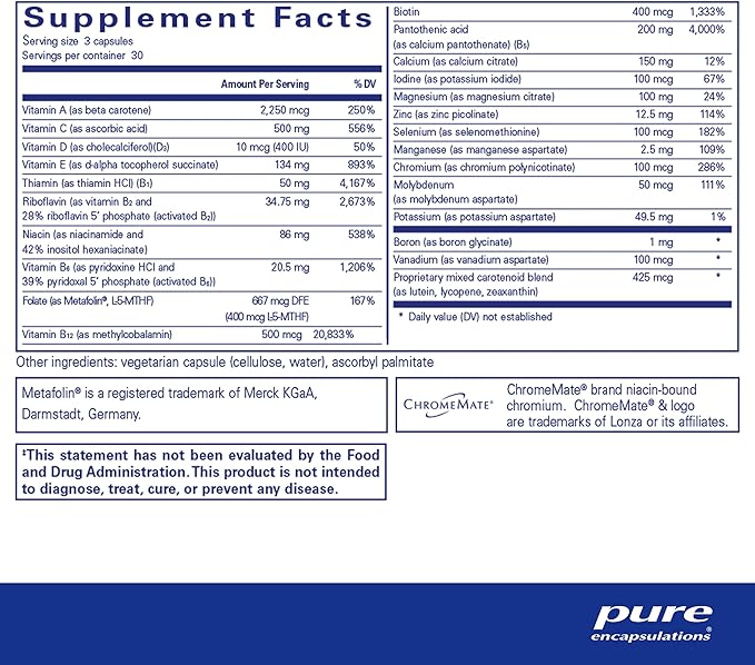 Pure Encapsulations Nutrient 950 Without Copper & Iron | Hypoallergenic Multi-Vitamin/Mineral Formula for Optimal Health | 90 Capsules