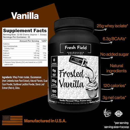 All Natural Protein Powder - Whey Protein Isolate Powder (25 gm) - Gluten Free Protein - Soy Free 100% Whey Isolate Protein - Sugar Free Vanilla - 30 Servings with One Scoop Size