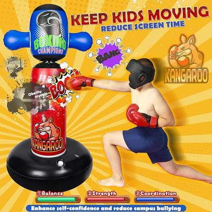 Punching Bag for Kids, Hyperzoo 360°Rotating Inflatable Kids Heavy Punching Bags, Freestanding Heavy Boxing Bag Toy Christmas Birthday Gift for Boys Girls 3-12 Karate, Taekwondo