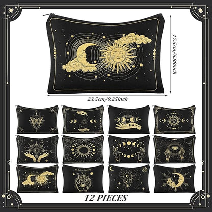 Kajaia 12 Pcs Witch Tarot Makeup Bags Cute Portable Travel Purse Toiletry Pocket Make up Organizer Storage Zipper Pouch Makeup Brush Cosmetic Bags for Women Adult Aesthetic Stuff