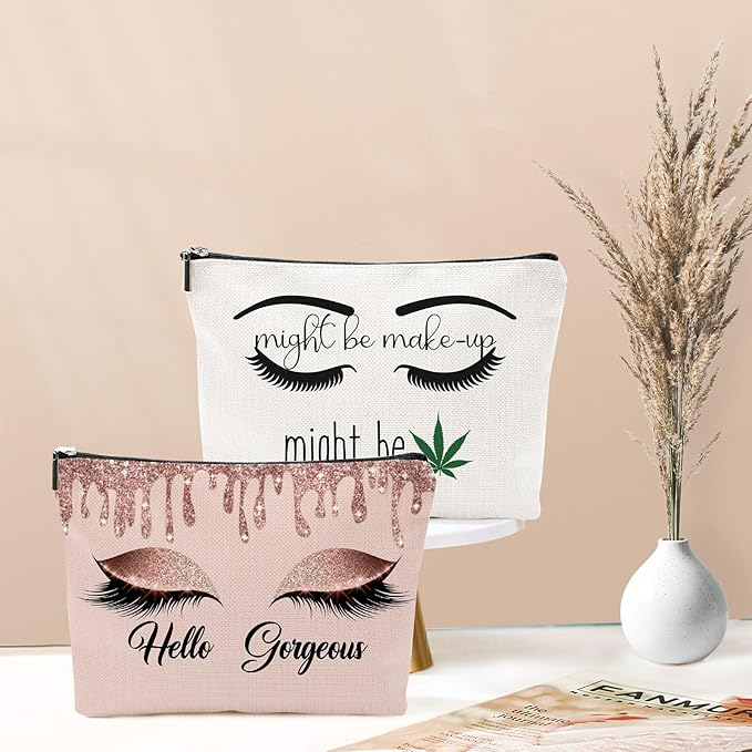 Hello Gorgeous Funny Makeup Bag Gift for Women Inspirational Cosmetics Pouch for Purse Travel Bag Cases for Toiletries Accessories Organizer