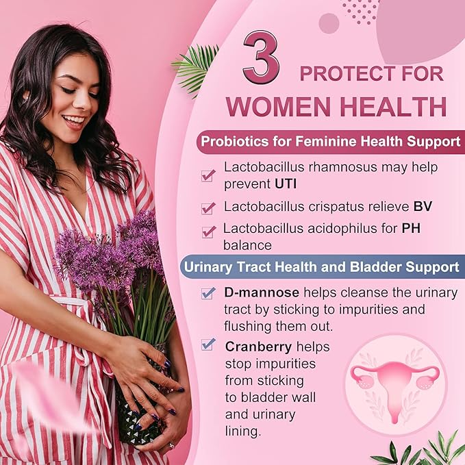NATURE TARGET Probiotics-for-Women, Probiotics and Prebiotics, Cranberry and D-Mannose, 60-Billion-CFUs, Organic Probiotics for Digestive Health/Gut Health/Immune Booster, Women's Probiotics