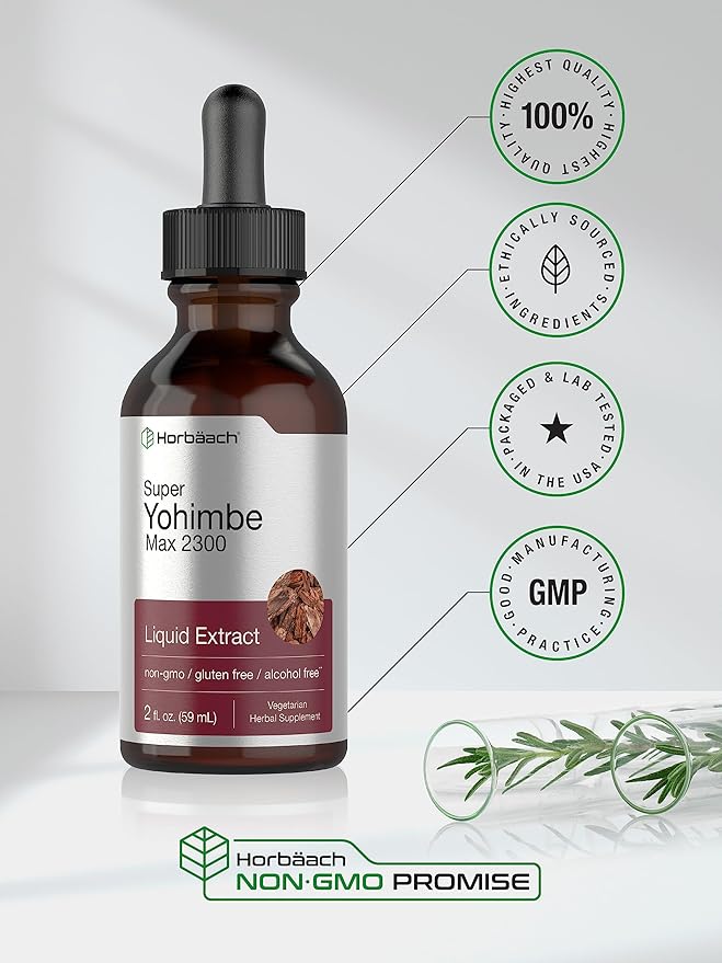 Horbäach Yohimbe Bark Liquid Extract | 2 Fl Oz | Supplement for Men and Women | Alcohol Free Tiincture Drops | Vegetarian, Non-GMO, and Gluten Free