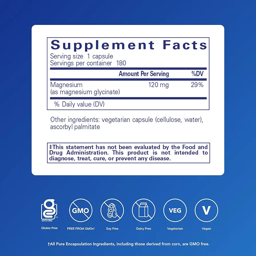 Pure Encapsulations Magnesium  - Supplement to Support Stress Relief, Sleep, Heart Health, Nerves, Muscles, and Metabolism* - with Magnesium Glycinate - 180 Capsules