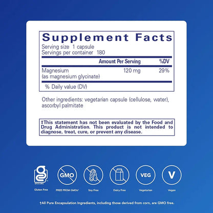 Pure Encapsulations Magnesium  - Supplement to Support Stress Relief, Sleep, Heart Health, Nerves, Muscles, and Metabolism* - with Magnesium Glycinate - 180 Capsules
