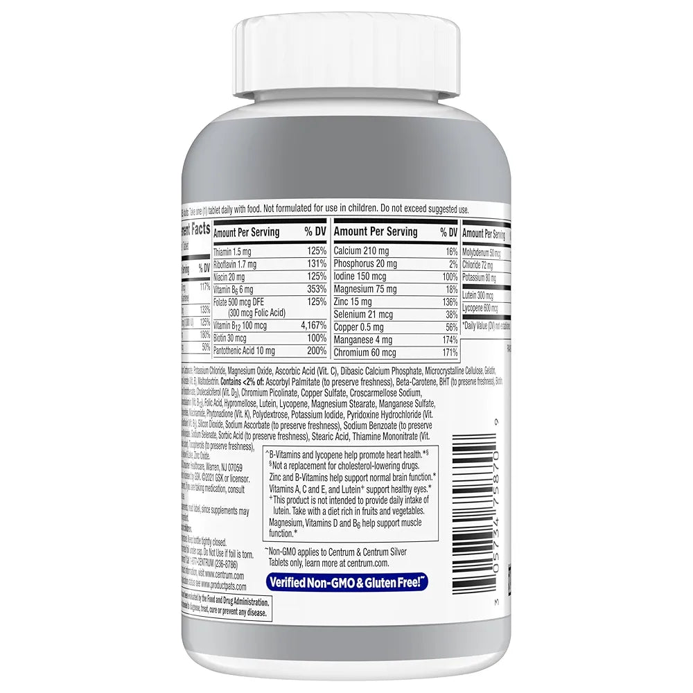 Centrum Silver Men's 50+ Multivitamin with Vitamin D3, B-Vitamins, Zinc for Memory and Cognition - 200 Tablets