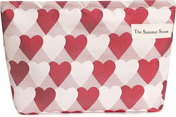 Summer Swan Large Floral Mid-day Clutch Period Kit Hygiene Skincare Cute Makeup Bag (Valentine Hearts Red)