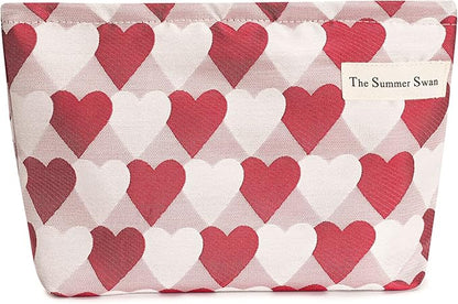 Summer Swan Large Floral Mid-day Clutch Period Kit Hygiene Skincare Cute Makeup Bag (Valentine Hearts Red)