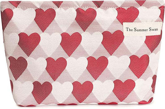 Summer Swan Large Floral Mid-day Clutch Period Kit Hygiene Skincare Cute Makeup Bag (Valentine Hearts Red)