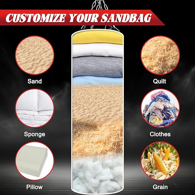 Punching Bag for Adults, Hanging Punching Bag with 12OZ Boxing Gloves, Chains, Wristband, Hand Grip Strengthener, Jump Rope, Heavy Boxing Bag for Training, Karate, Kickboxing, Muay Thai