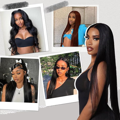 7x5 HD Lace Wear and Go Glueless Wig Human Hair Pre-Plucked, Pre-Cut Lace Glueless Wigs, No Glue Lace Front Closure Wig Straight, 180% Density, 28inch