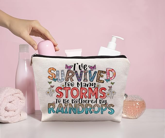 Inspirational Nurse Makeup Bag - Positive Gifts for Women, Survived Too Many Storms