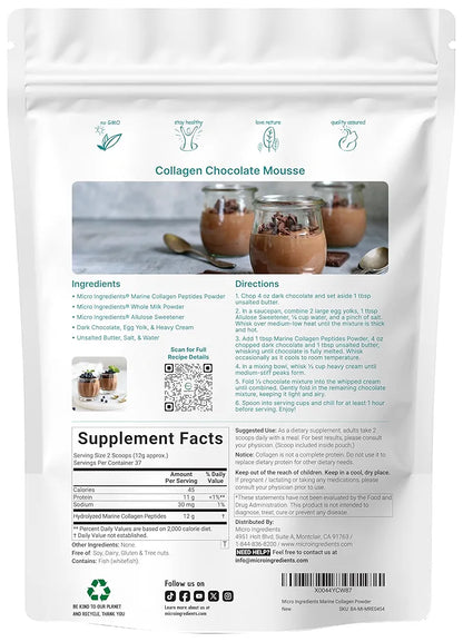Micro Ingredients Marine Collagen Peptides Powder, 1 lb | Type I Marine Collagen + Natural Protein | Wild-Caught Fish Source | Unflavored | Supports Hair, Skin & Joint Health | Pescatarian, Non-GMO