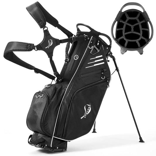Golf Stand Bag 14 Way Top Dividers Full-Length with Stand, 8 Pockets, Cooler Pouch, Waterproof Golf Bag for Men, Dual Strap, Rain Hood