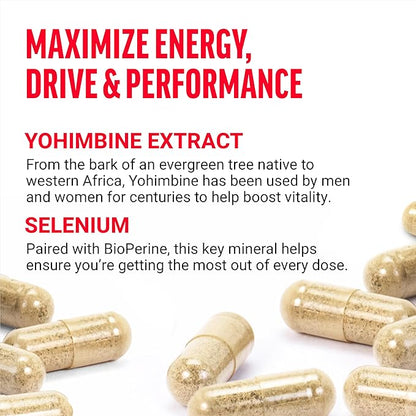 Force Factor Yohimbine Supplement for Men, Yohimbe Bark Extract with Superior Absorption to Enhance Performance, 6mg Yohimbine Bark Pills with Key Natural Ingredients, Works Fast, 30 Capsules