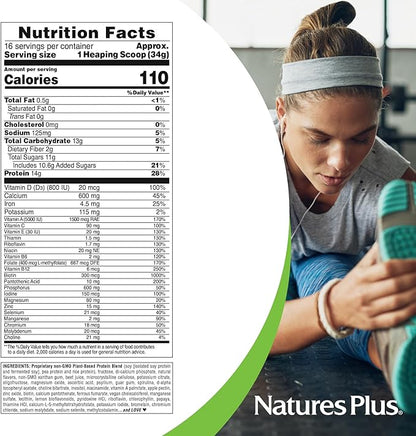 NaturesPlus SPIRU-TEIN, Strawberry - 1.2 lb - Plant-Based Protein Shake - Non-GMO, Vegetarian, Gluten Free - 16 Servings