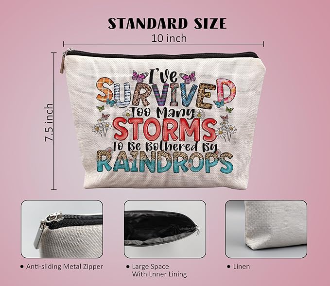 Inspirational Nurse Makeup Bag - Positive Gifts for Women, Survived Too Many Storms