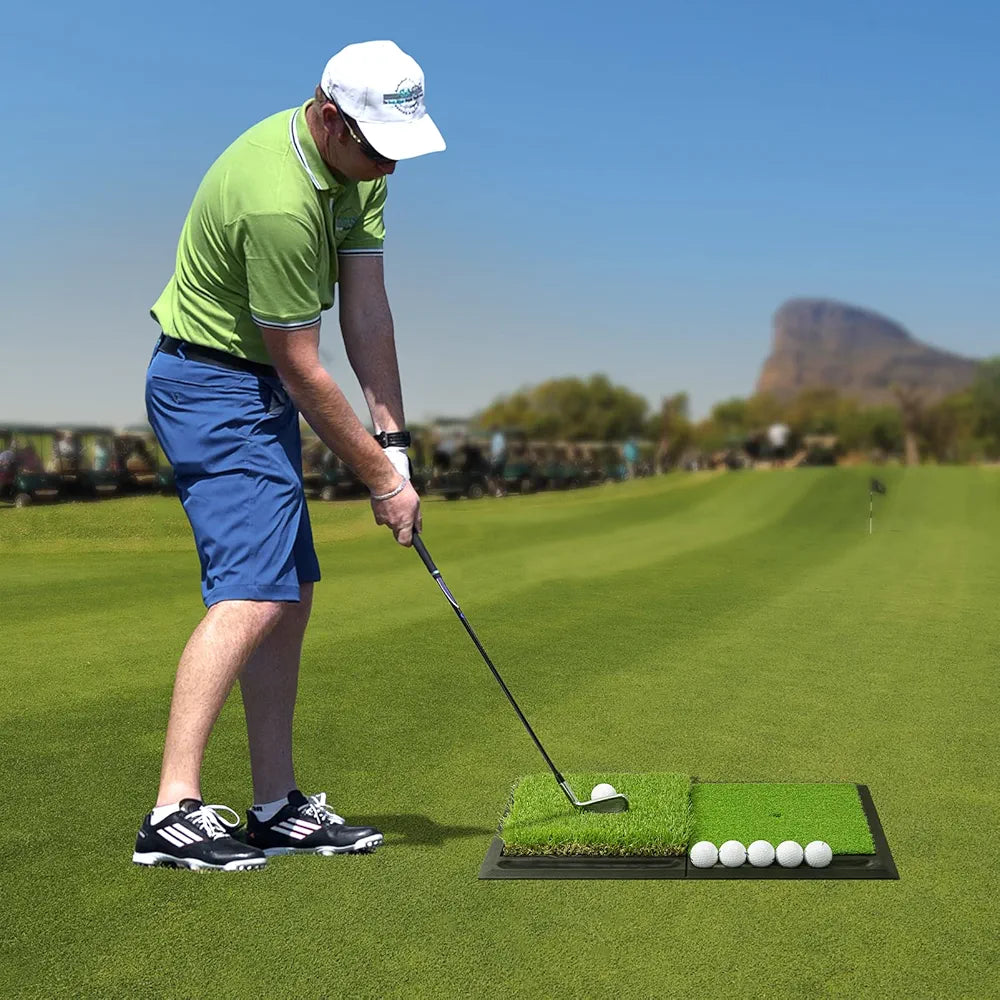 SAPLIZE Foldable Heavy-Duty Golf Hitting Mat, Practice Mat with 10mm EVA Rubber Backing, Larger Size for Indoor/Outdoor Swing and Chipping Practice, Anti-Deformation
