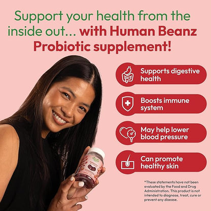 Probiotic Jelly Bean Gummies for Men and Women, Probiotic Supplements for Digestive Health, Nutritional Vegetarian Supplements, 120 Strawberry Blast Jelly Beans, Kosher