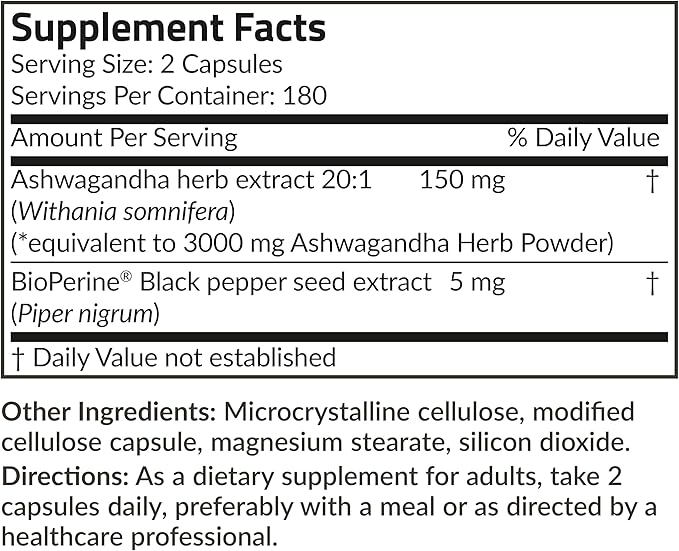 Futurebiotics Ashwagandha Extra Strength Stress & Mood Support with BioPerine - Non GMO Formula, 360 Vegetarian Capsules