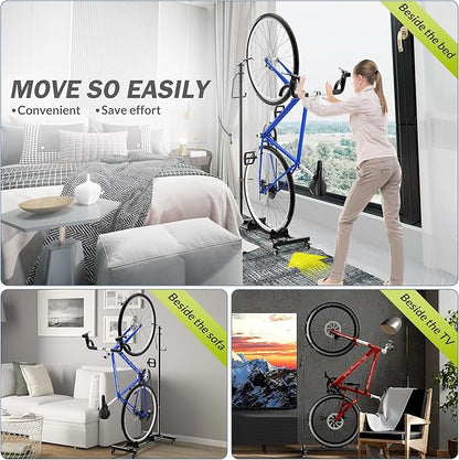 Vertical Bike Parking Stand - Adjustable Height for 29"Wheels, Space-Saving & Freestanding Bike Rack for MTB/Road Bikes,No-Drill Installation Indoor Bike Storage for Apartments & Garages