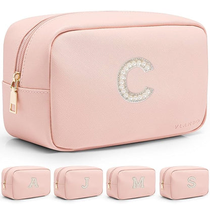 Vlando Initial Makup Pouch Birthday Gifts for Teen Personalized Toiletry Bag w Zipper, Graduation Gifts Mothers Day Gifts Makeup Bag for Purse Preppy Stuff for Girls Letter C
