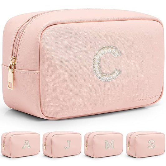 Vlando Initial Makup Pouch Birthday Gifts for Teen Personalized Toiletry Bag w Zipper, Graduation Gifts Mothers Day Gifts Makeup Bag for Purse Preppy Stuff for Girls Letter C